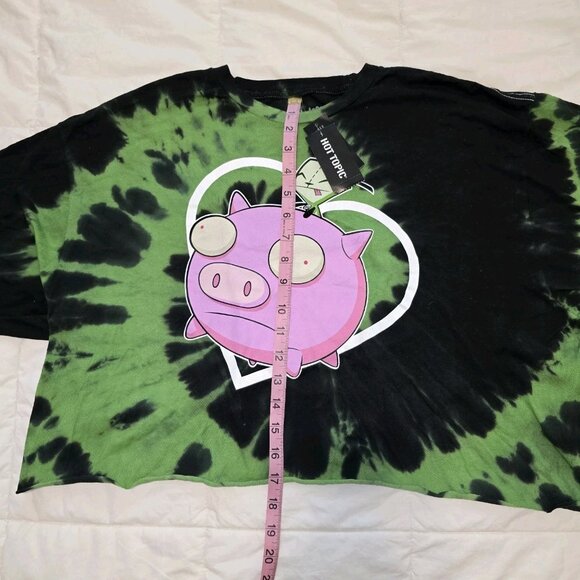 Invader Zim GIR Pig Tie-Dye Crop T-Shirt Sz L Black And Green - Picture 5 of 8